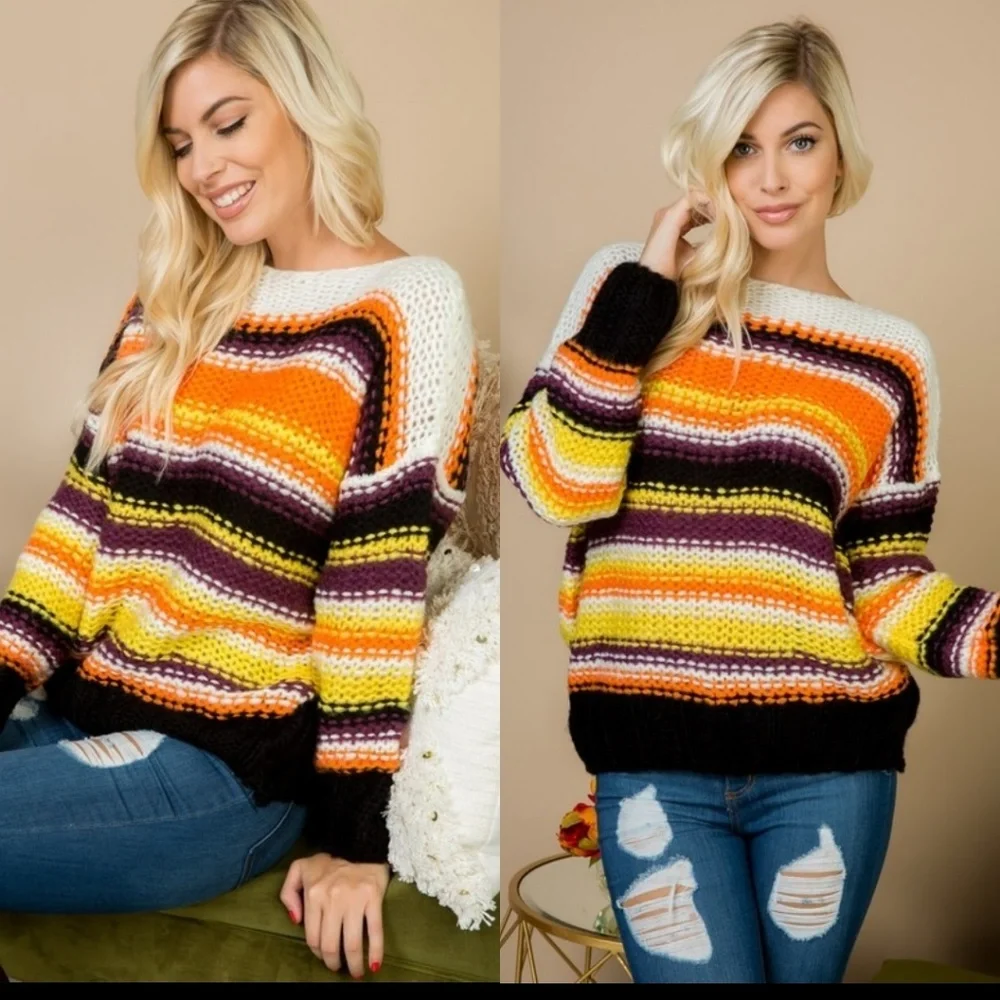 BOGO FREE! Gorgeous striped thick knit sweater - Picture 2 of 8